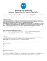 Document preview: Lifespan Respite Voucher Program Application - Arkansas