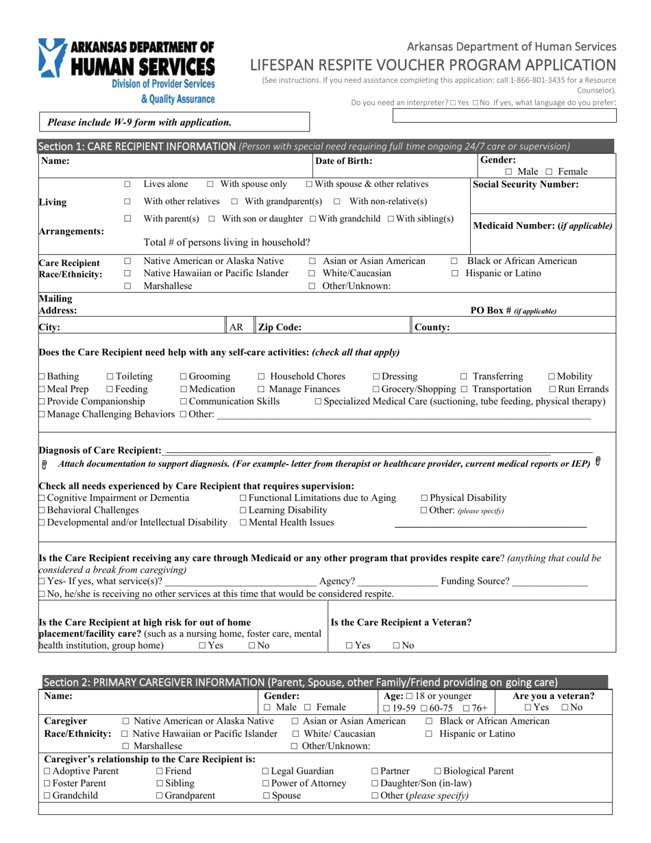 Lifespan Respite Voucher Program Application - Arkansas, Page 3