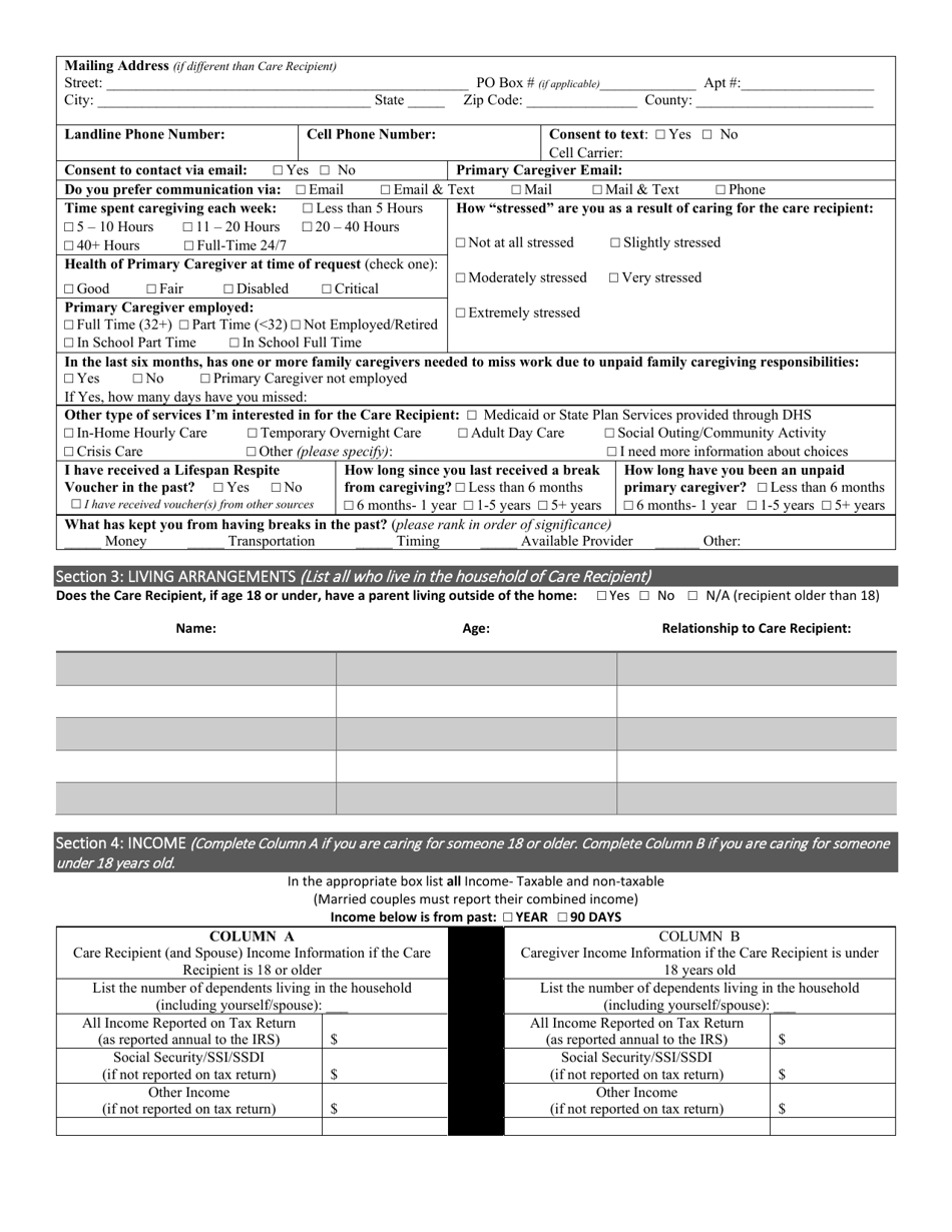 Lifespan Respite Voucher Program Application - Arkansas, Page 4