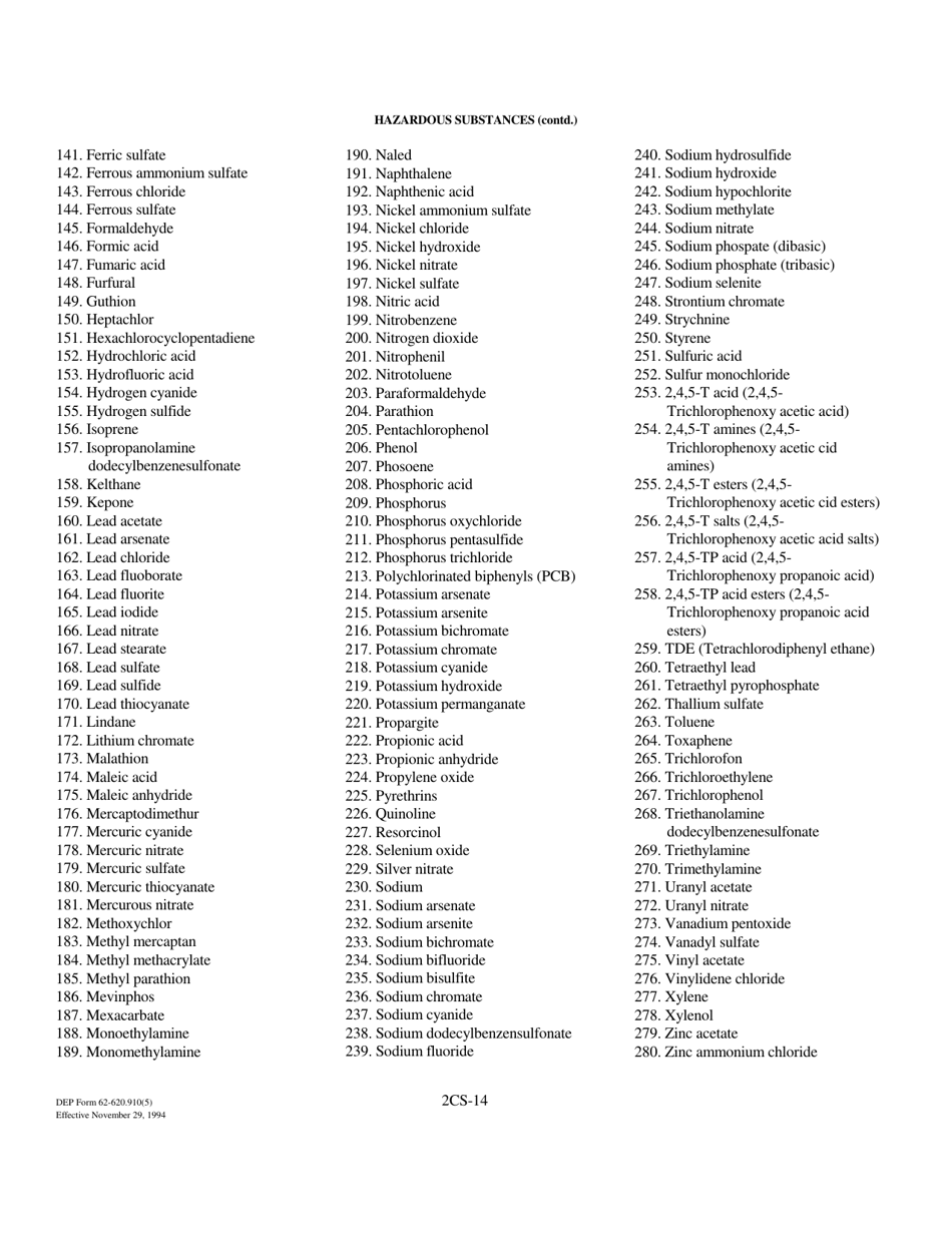 DEP Form 62-620.910(5) (2CS) Wastewater Application for Permit to Discharge Process Wastewater From New or Existing Industrial Wastewater Facilities to Surface Waters - Florida, Page 14