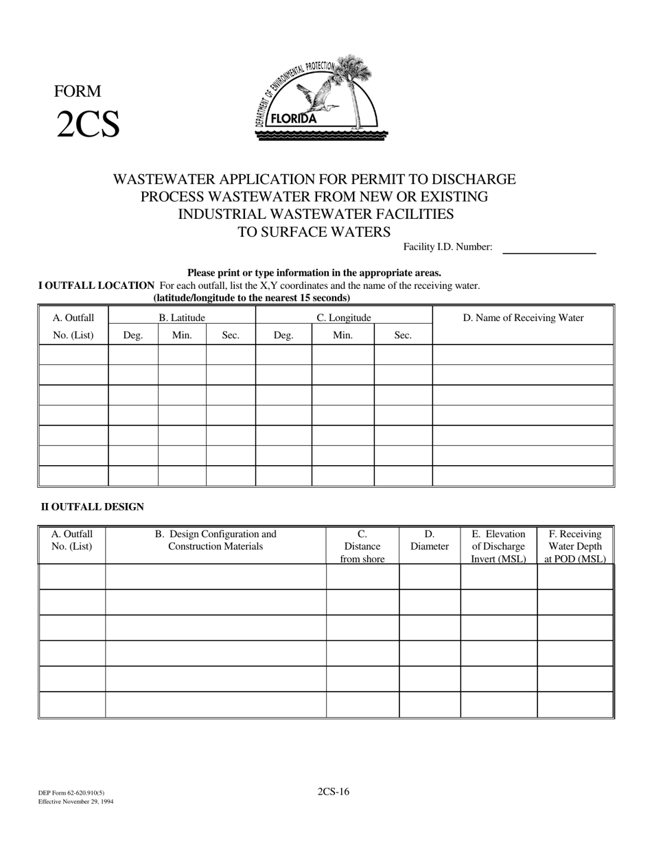 DEP Form 62-620.910(5) (2CS) Wastewater Application for Permit to Discharge Process Wastewater From New or Existing Industrial Wastewater Facilities to Surface Waters - Florida, Page 16