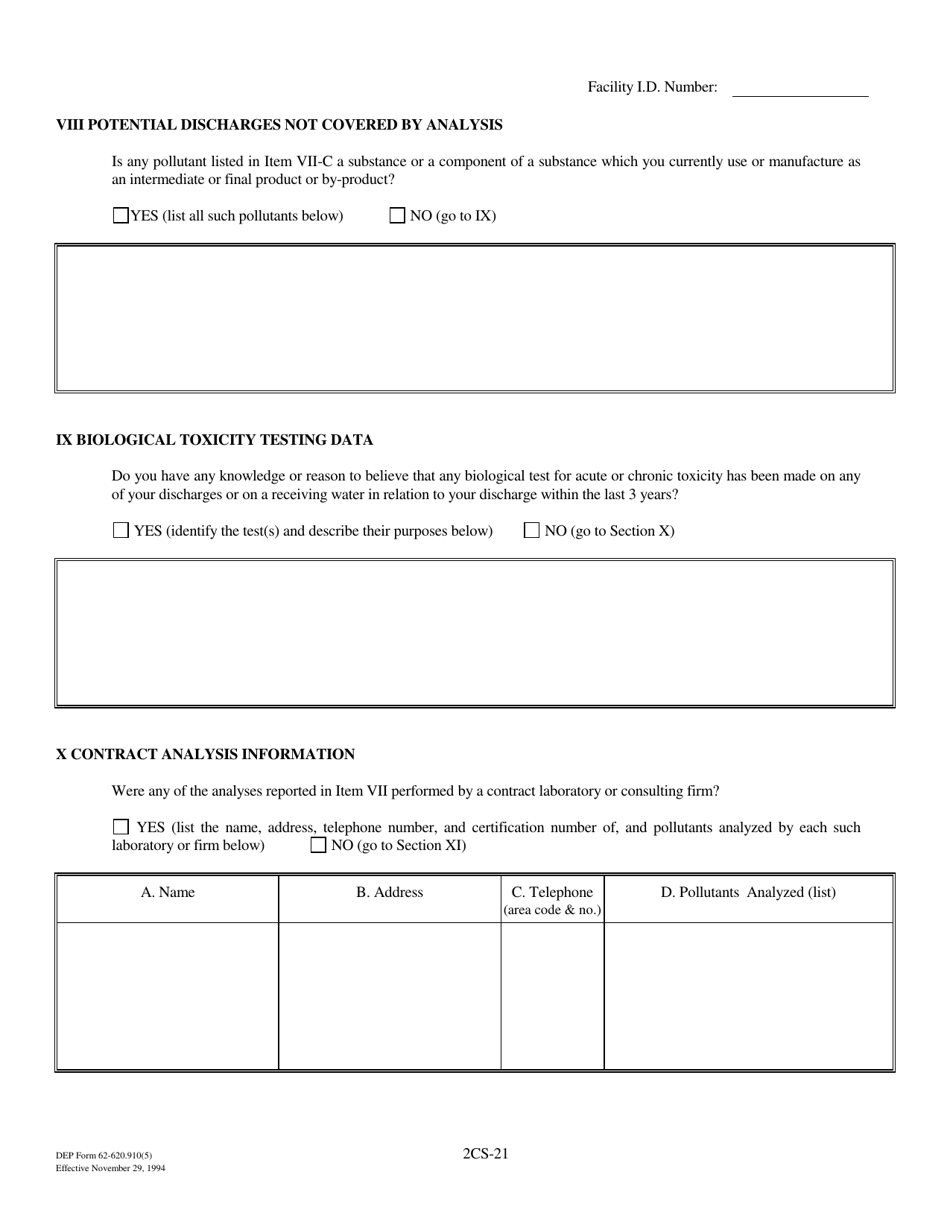 DEP Form 62-620.910(5) (2CS) Wastewater Application for Permit to Discharge Process Wastewater From New or Existing Industrial Wastewater Facilities to Surface Waters - Florida, Page 21