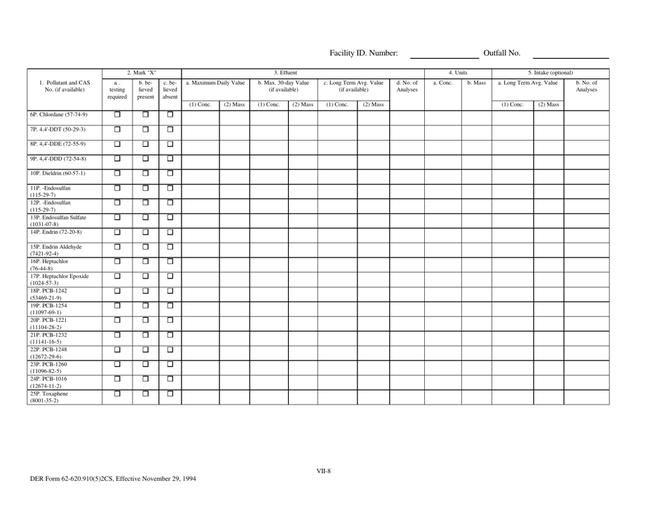 DEP Form 62-620.910(5) (2CS) Wastewater Application for Permit to Discharge Process Wastewater From New or Existing Industrial Wastewater Facilities to Surface Waters - Florida, Page 31