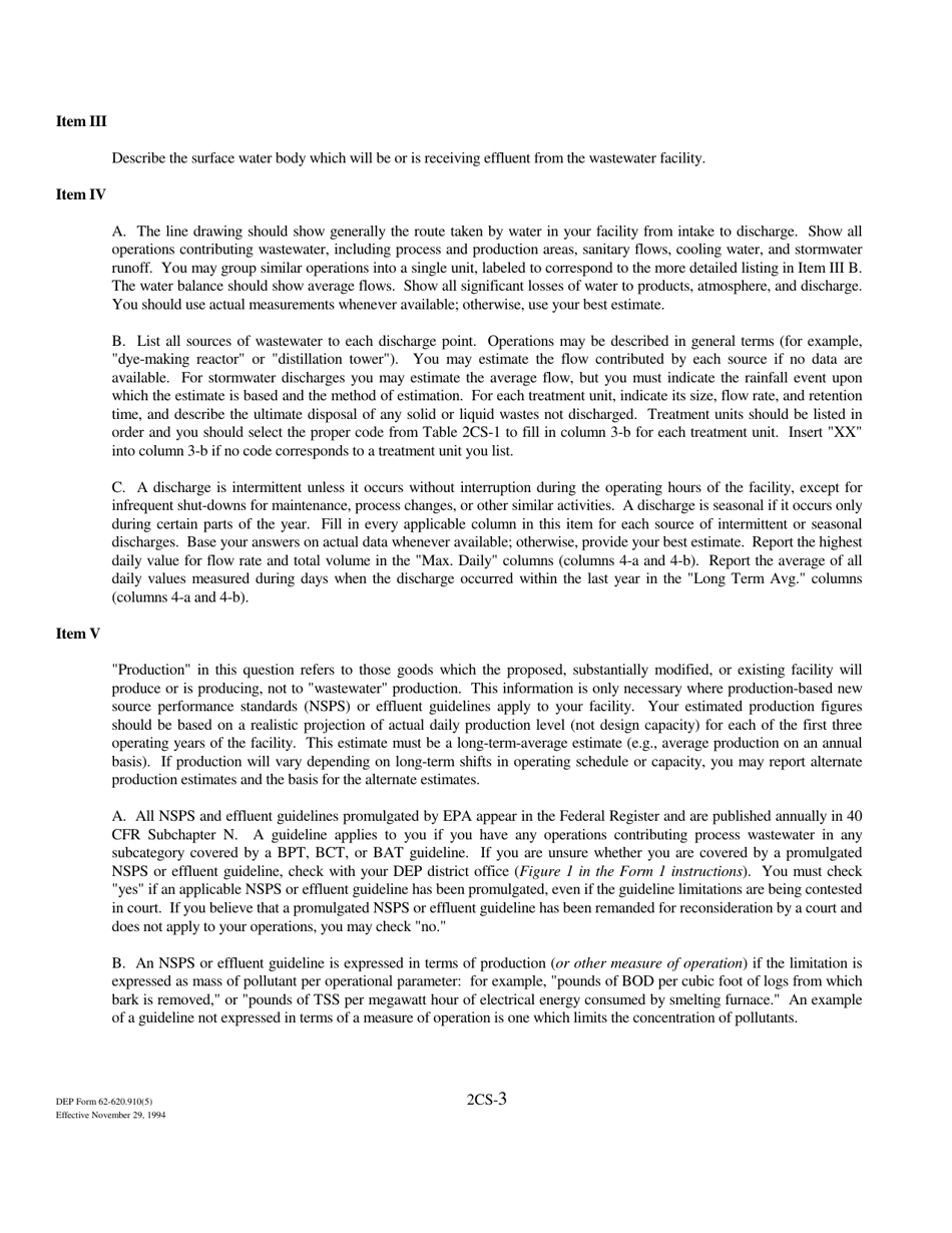DEP Form 62-620.910(5) (2CS) Wastewater Application for Permit to Discharge Process Wastewater From New or Existing Industrial Wastewater Facilities to Surface Waters - Florida, Page 3