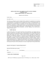DEP Form 62-730.900(2)(D) Application for a Hazardous Waste Facility Permit Certification - Florida