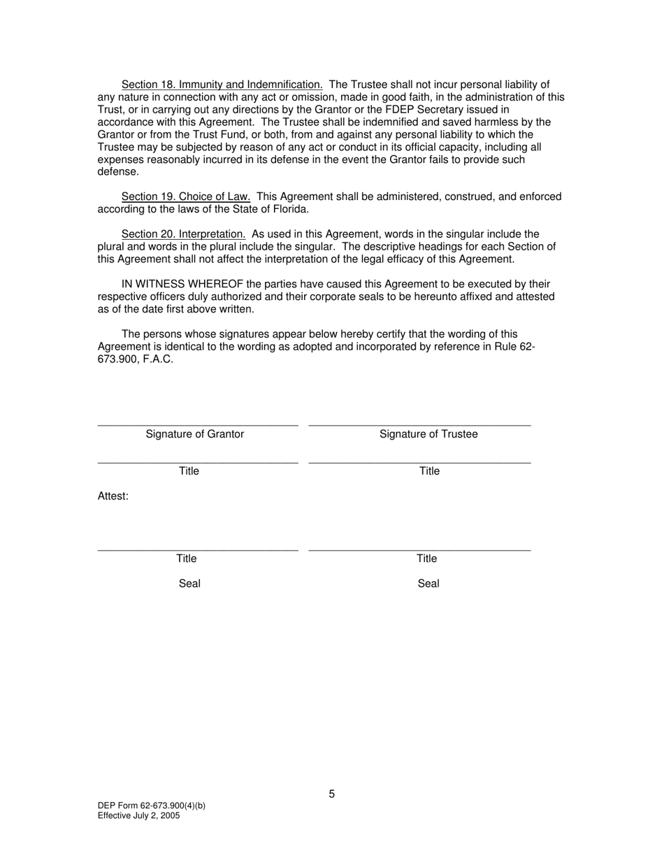DEP Form 62-673.900(4)(B) Phosphogypsum Stack System Standby Trust Fund Agreement to Demonstrate Closure, Water Management and / or Long-Term Care Financial Assurance - Florida, Page 5