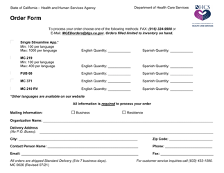 Document preview: Form MC0026 Medi-Cal Order Form - California