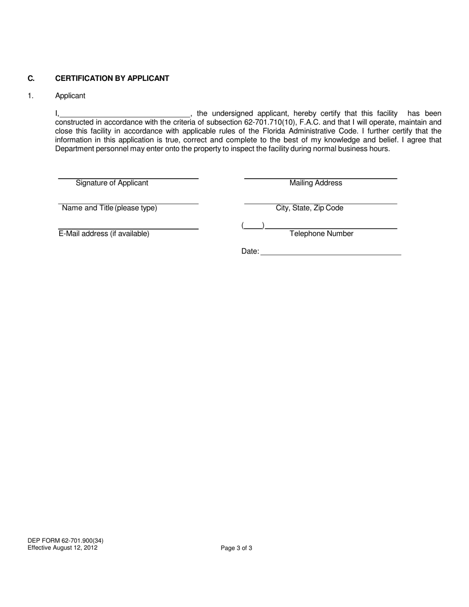 DEP Form 62-701.900(34) Notification of Intent to Use a General Permit for an Indoor Waste Processing Facility - Florida, Page 3