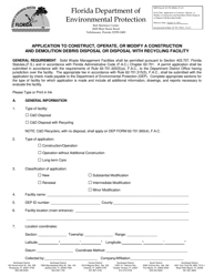 Document preview: DEP Form 62-701.900(6) Application to Construct, Operate, or Modify a Construction and Demolition Debris Disposal or Disposal With Recycling Facility - Florida