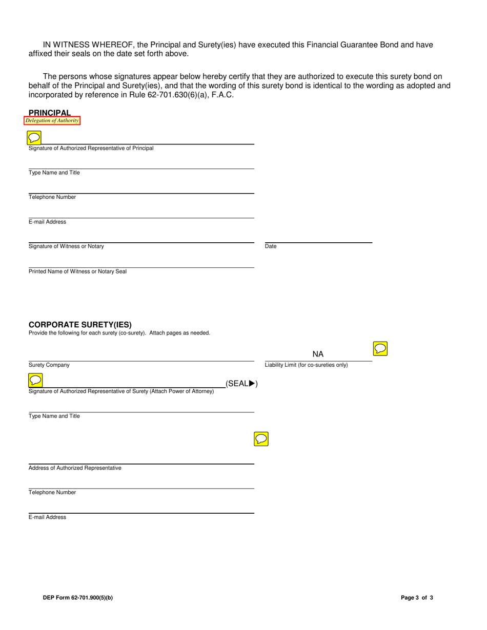 DEP Form 62-701.900(5)(B) Solid Waste Facility Financial Guarantee Bond - Florida, Page 3