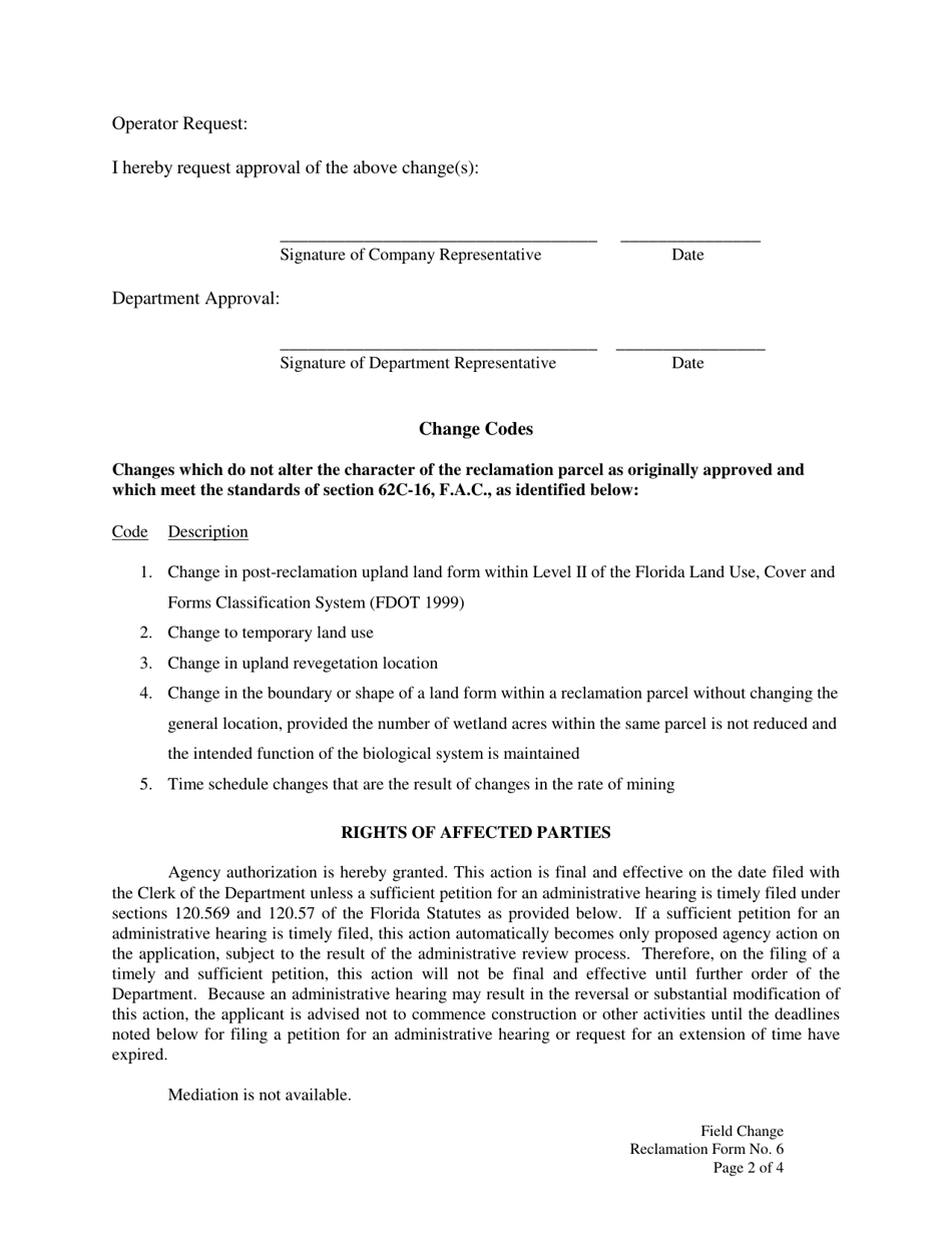 Reclamation Form 6 Field Change Application - Florida, Page 2