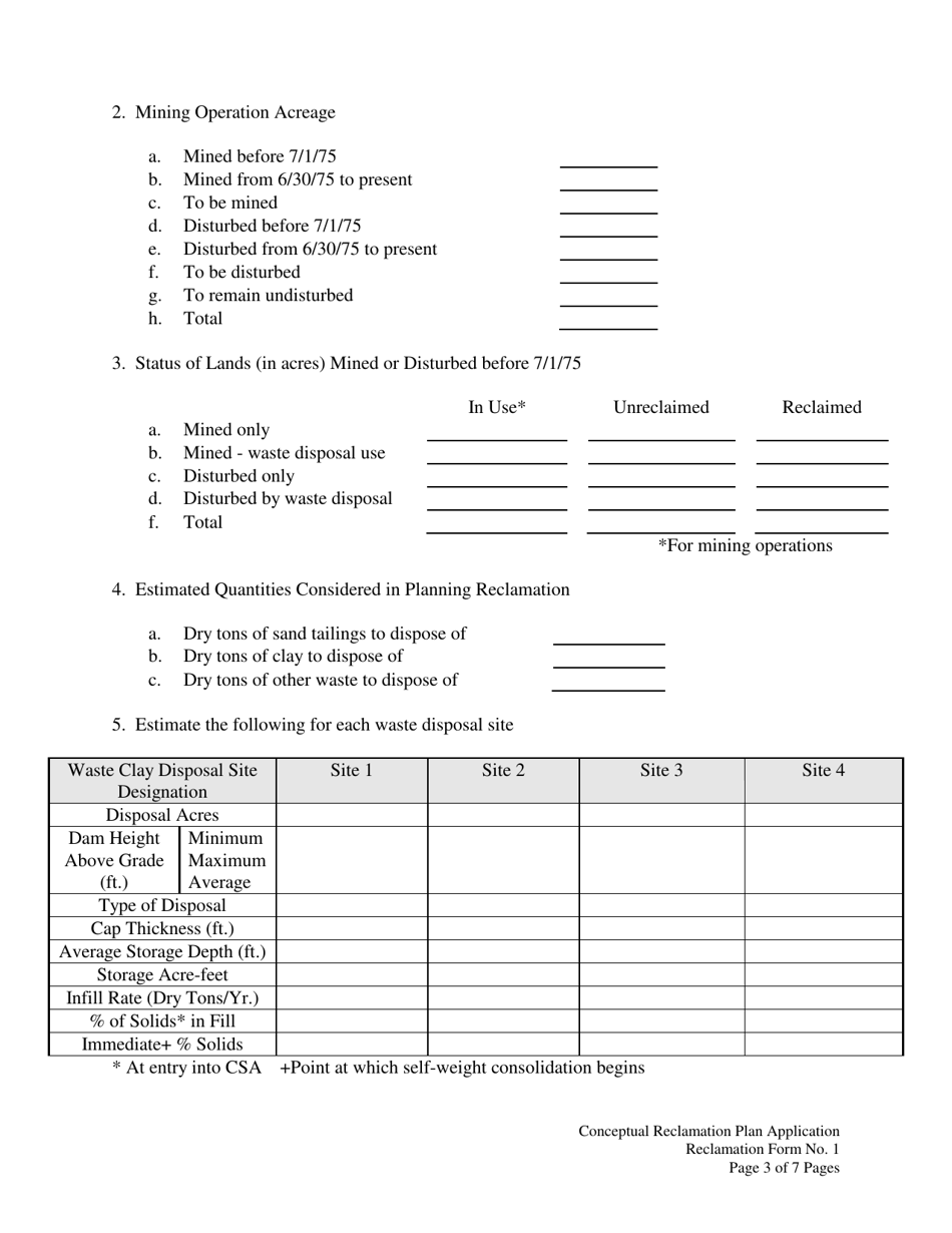 Form 1 Application for a Conceptual Reclamation Plan or Modification - Florida, Page 3