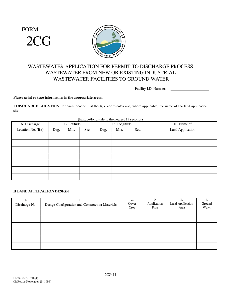 DEP Form 62-620.910(4) (2CG) Wastewater Application for Permit to Discharge Process Wastewater From New or Existing Industrial Wastewater Facilities to Ground Water - Florida, Page 14