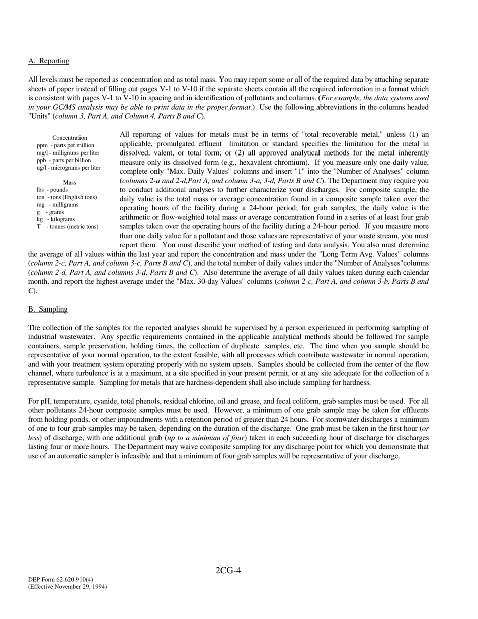 DEP Form 62-620.910(4) (2CG) Wastewater Application for Permit to Discharge Process Wastewater From New or Existing Industrial Wastewater Facilities to Ground Water - Florida, Page 4