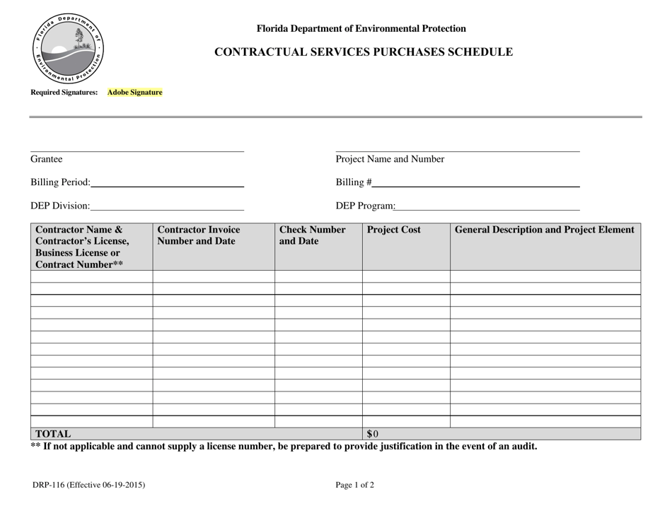 Form DRP-116 Contractual Services Purchases Schedule (Short Form) - Florida, Page 1