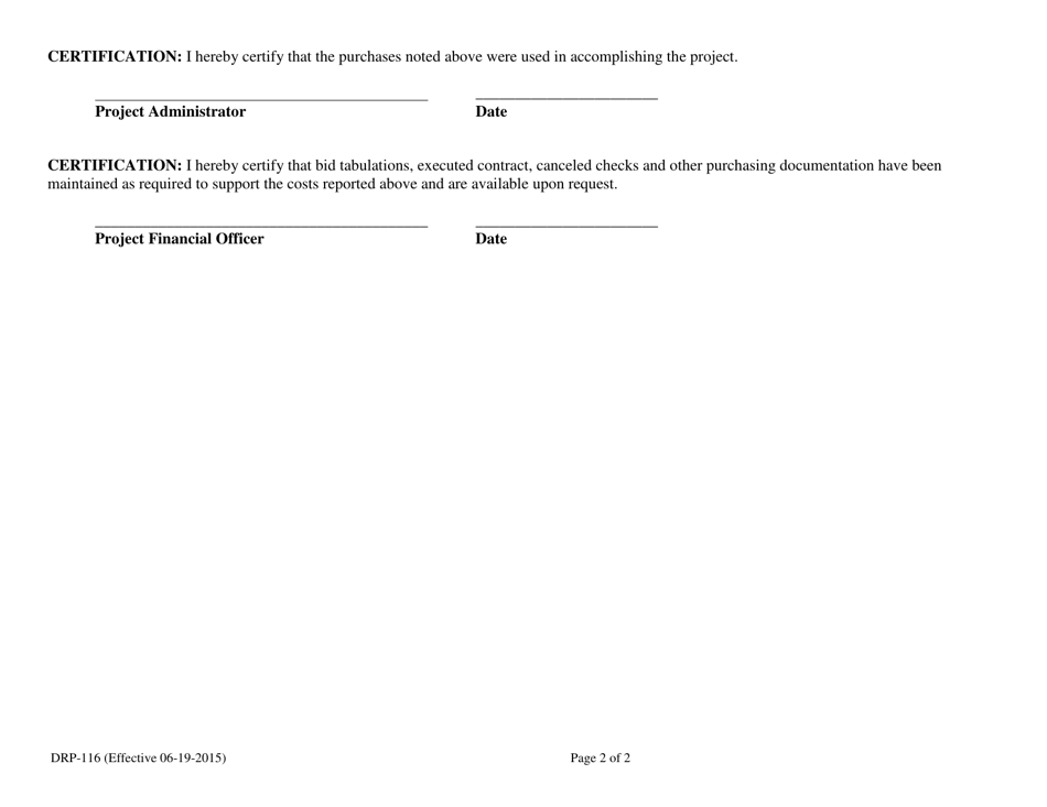 Form DRP-116 Contractual Services Purchases Schedule (Short Form) - Florida, Page 2