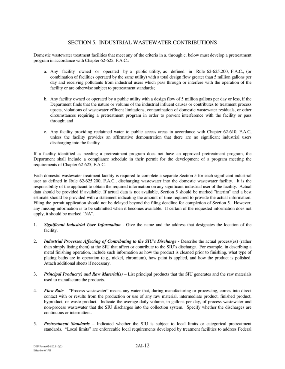 DEP Form 62-620.910(2) (2A) Wastewater Permit Application for Domestic Wastewater Facilities - Florida, Page 12