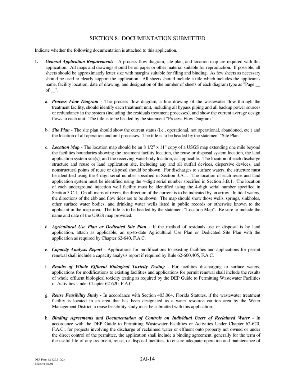 DEP Form 62-620.910(2) (2A) Wastewater Permit Application for Domestic Wastewater Facilities - Florida, Page 14