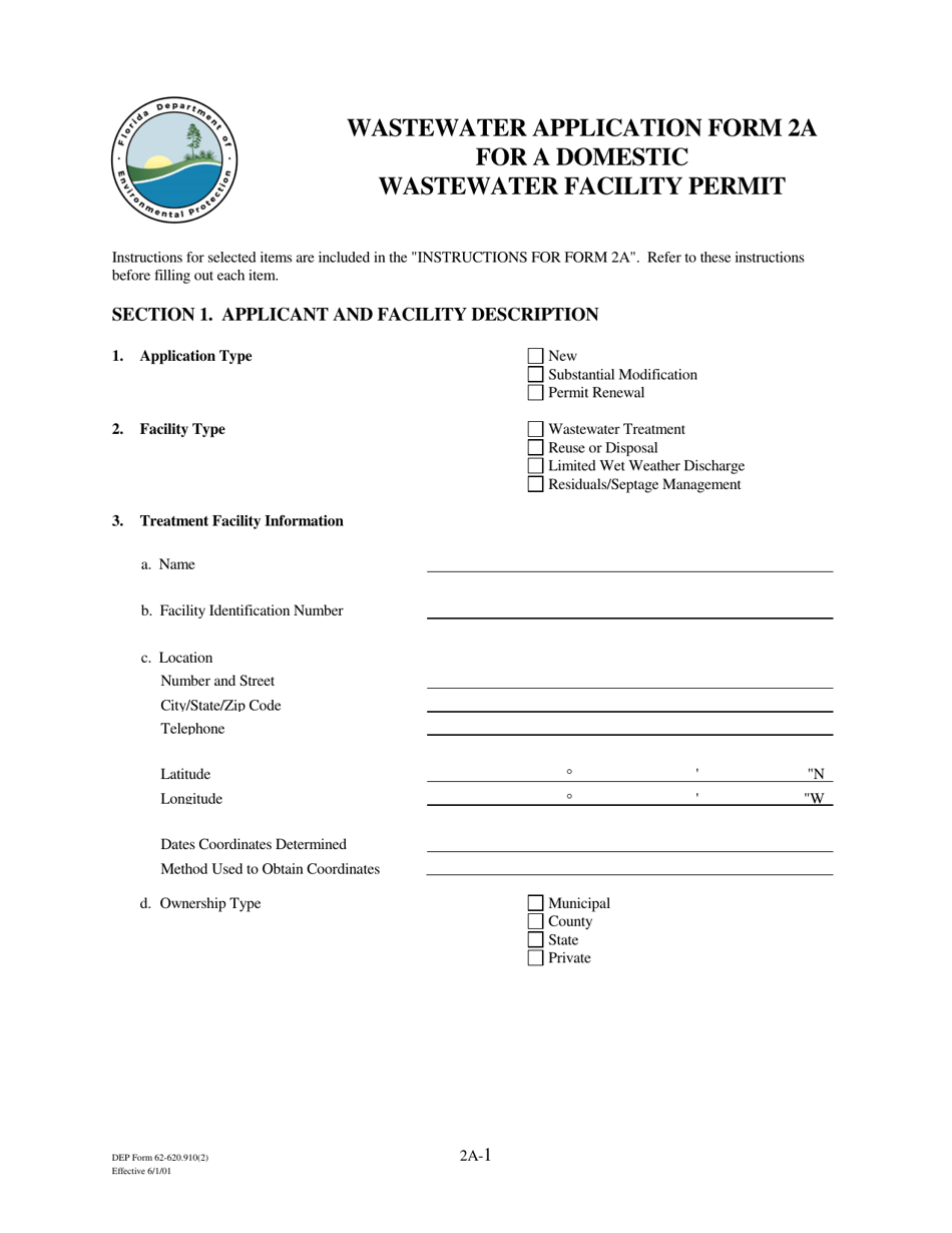 DEP Form 62-620.910(2) (2A) Wastewater Permit Application for Domestic Wastewater Facilities - Florida, Page 17