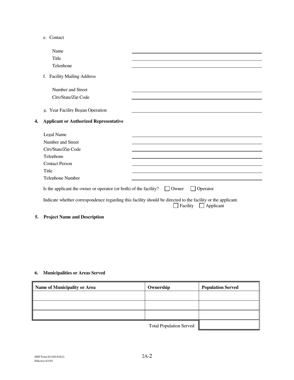 DEP Form 62-620.910(2) (2A) Wastewater Permit Application for Domestic Wastewater Facilities - Florida, Page 18