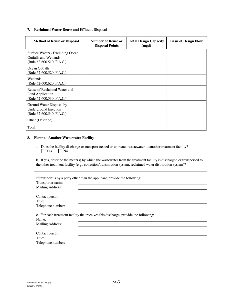 DEP Form 62-620.910(2) (2A) Wastewater Permit Application for Domestic Wastewater Facilities - Florida, Page 19