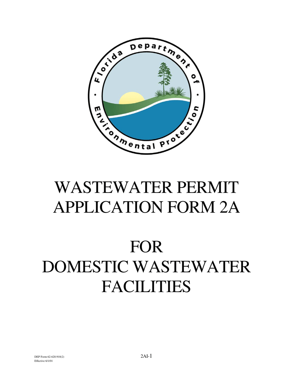 DEP Form 62-620.910(2) (2A) Wastewater Permit Application for Domestic Wastewater Facilities - Florida, Page 1