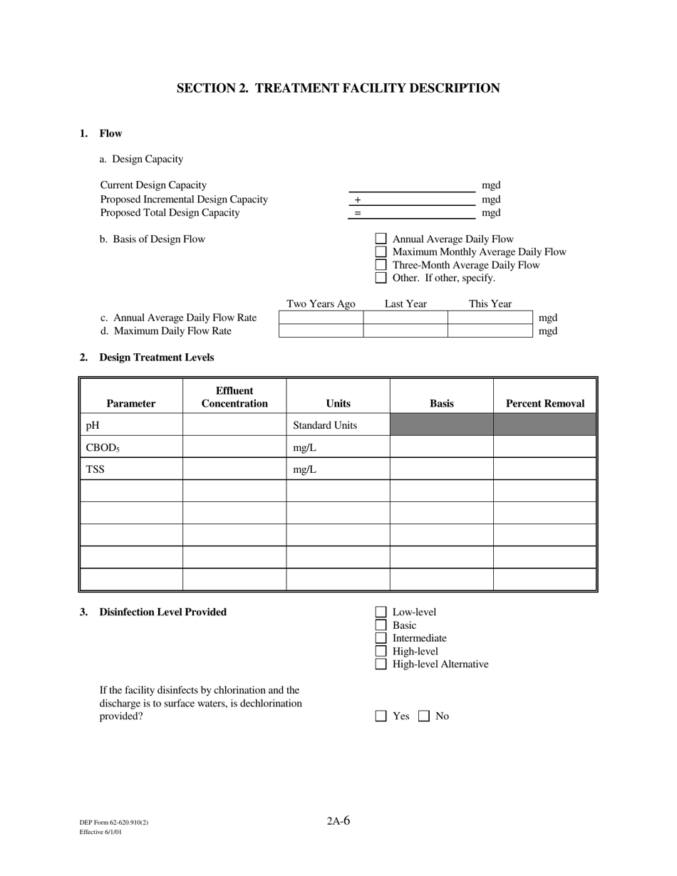 DEP Form 62-620.910(2) (2A) Wastewater Permit Application for Domestic Wastewater Facilities - Florida, Page 22