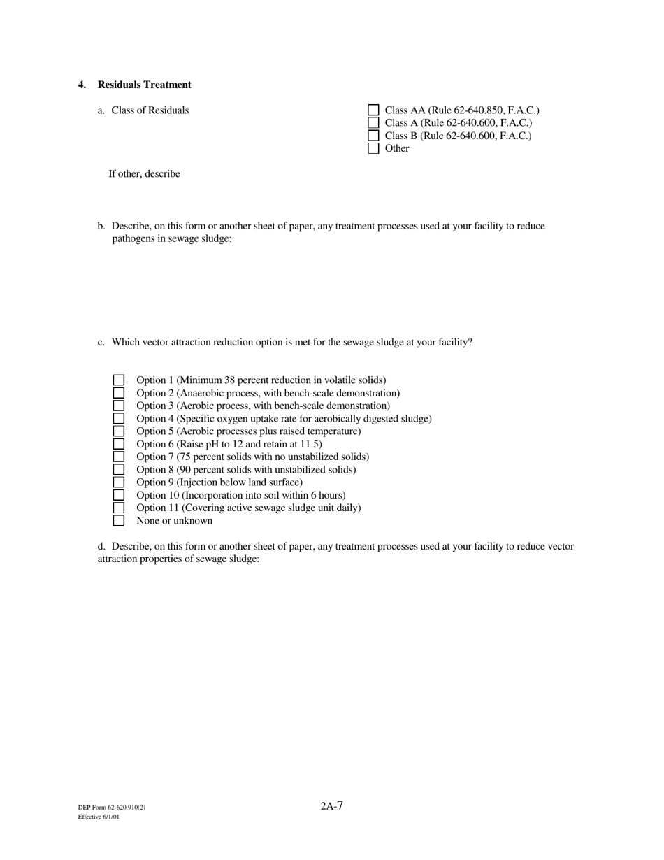 DEP Form 62-620.910(2) (2A) Wastewater Permit Application for Domestic Wastewater Facilities - Florida, Page 23