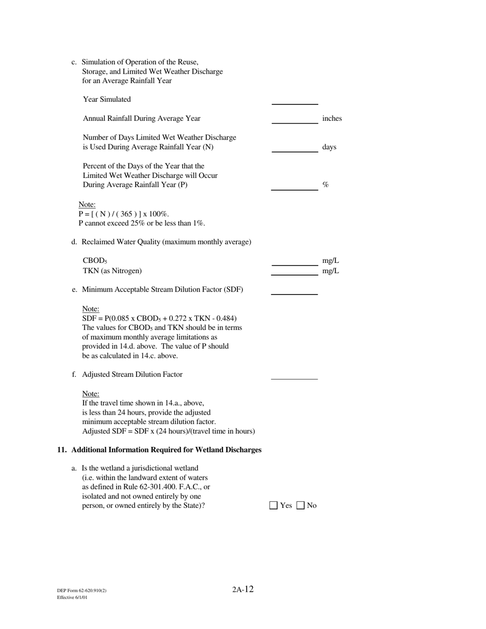 DEP Form 62-620.910(2) (2A) Wastewater Permit Application for Domestic Wastewater Facilities - Florida, Page 28