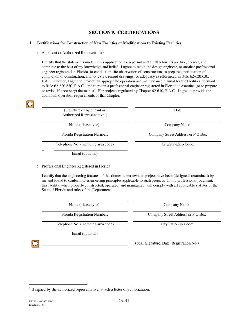 DEP Form 62-620.910(2) (2A) Wastewater Permit Application for Domestic Wastewater Facilities - Florida, Page 47