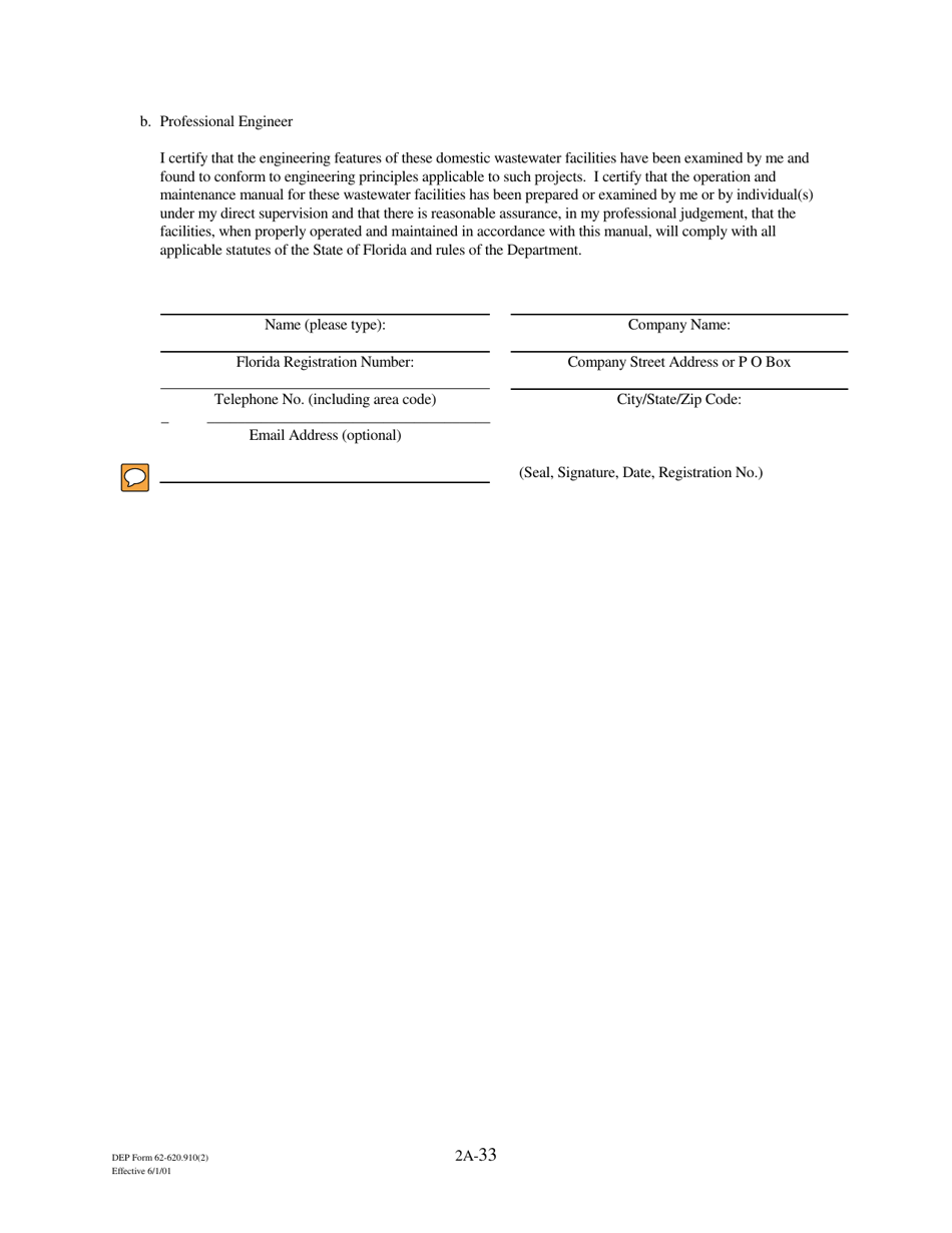 DEP Form 62-620.910(2) (2A) Wastewater Permit Application for Domestic Wastewater Facilities - Florida, Page 49