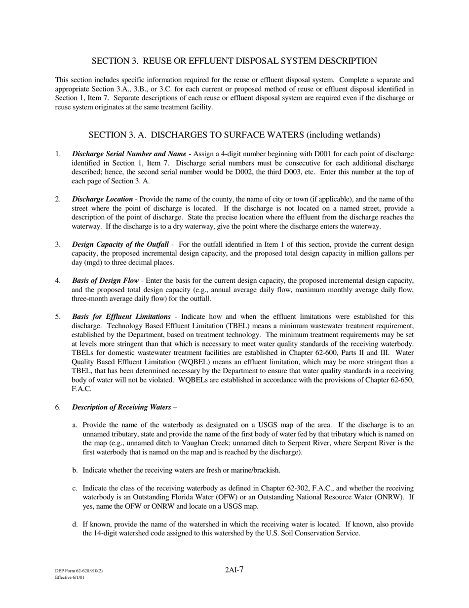 DEP Form 62-620.910(2) (2A) Wastewater Permit Application for Domestic Wastewater Facilities - Florida, Page 7