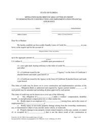 Document preview: Form 62-342.700(2) Mitigation Bank Irrevocable Letter of Credit to Demonstrate Construction and Implementation Financial Assurance - Florida