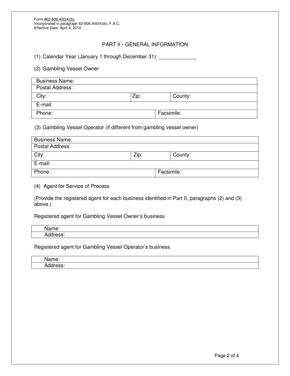Form 62-606.400(4)(B) Gambling Vessel Verification of Marine Waste Treatment System - Florida, Page 2