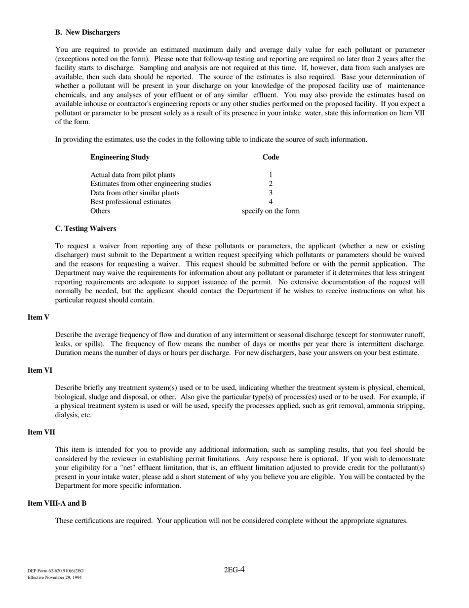 DEP Form 62-620.910(6) (2EG) Application for Permit to Discharge Non-process Wastewater to Ground Waters - Florida, Page 4
