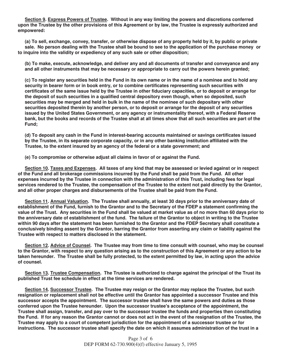 DEP Form 62-730.900(4)(F) Hazardous Waste Facility Standby Trust Fund Agreement to Demonstrate Financial Assurance - Florida, Page 3