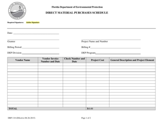 Document preview: Form DRP-118 Direct Material Purchases Schedule (Short Form) - Florida