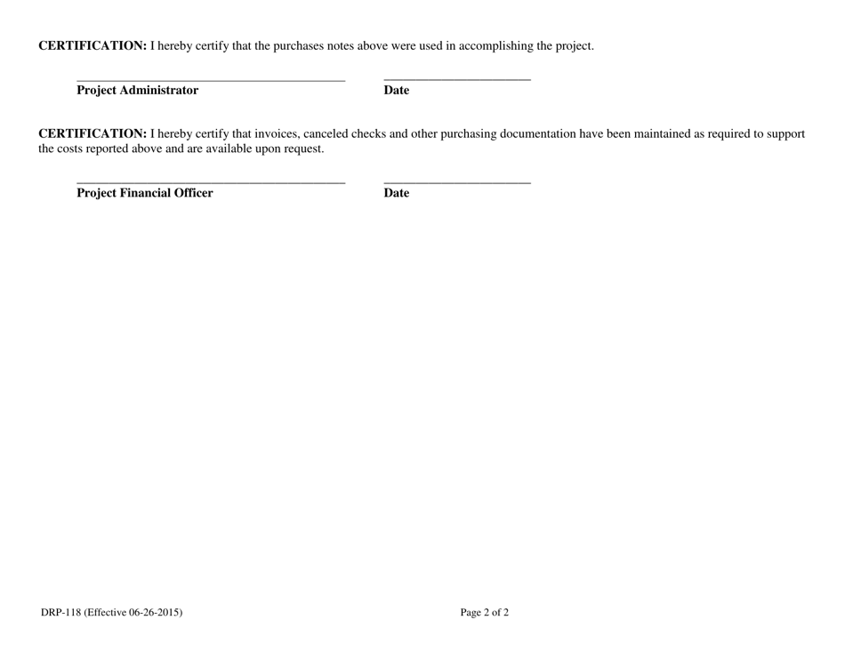Form DRP-118 Direct Material Purchases Schedule (Short Form) - Florida, Page 2