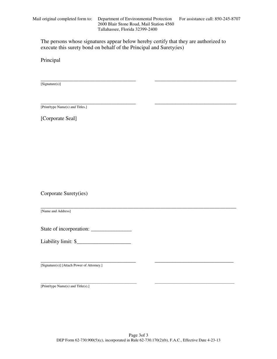 DEP Form 62-730.900(5)(C) Hazardous Waste Transporter Liability Surety Bond - Florida, Page 3