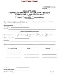 DEP Form 62-730.900(4)(H) Hazardous Waste Facility Financial Guarantee Bond to Demonstrate Financial Assurance - Florida