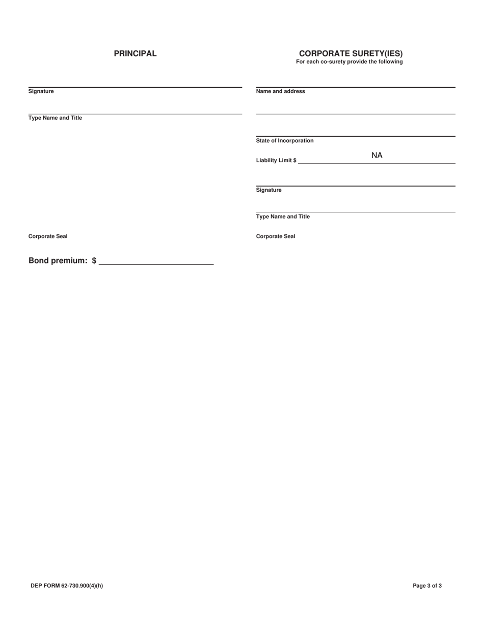 DEP Form 62-730.900(4)(H) Hazardous Waste Facility Financial Guarantee Bond to Demonstrate Financial Assurance - Florida, Page 3
