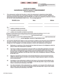 DEP Form 62-730.900(4)(N) &quot;Hazardous Waste Facility Endorsement (Excess/Surplus Policy)&quot; - Florida