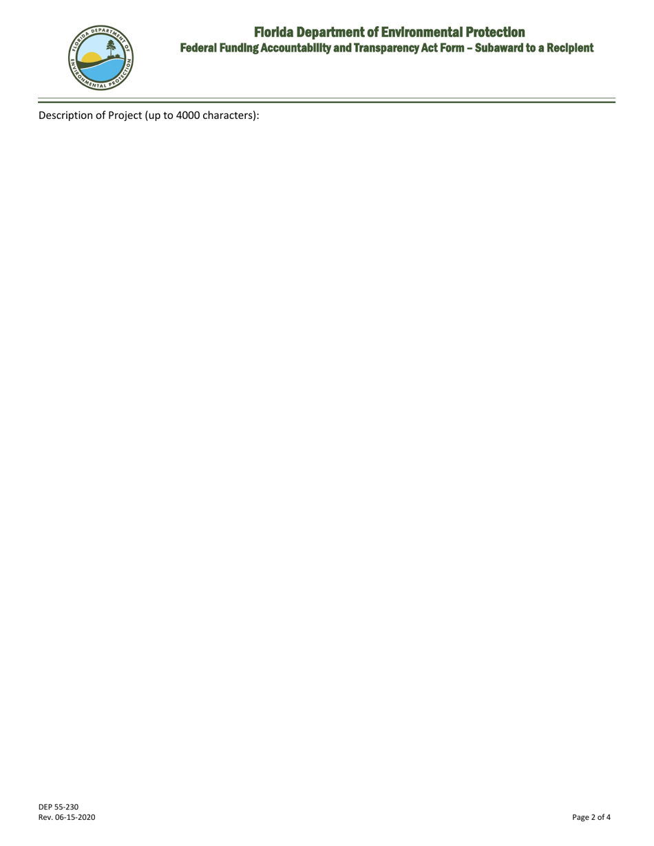 Form DEP55-230 Federal Funding Accountability and Transparency Act Form - Subaward to a Recipient - Florida, Page 2