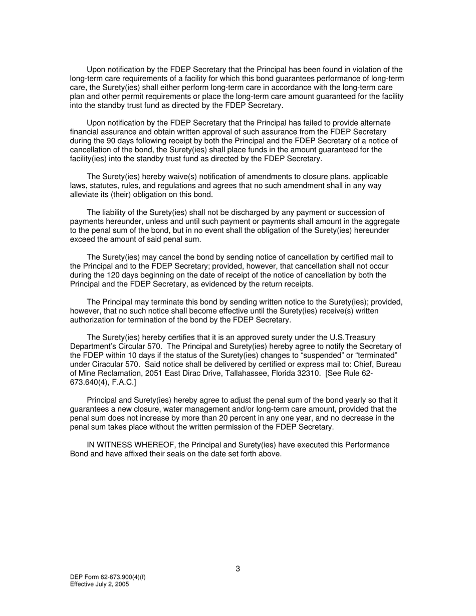 DEP Form 62-673.900(4)(F) Phosphogypsum Stack System Performance Bond to Demonstrate Closure, Water Management and / or Long-Term Care Financial Assurance - Florida, Page 3