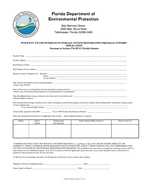 Innocent Victim Petroleum Storage System Restoration Program (Ivpssrp) Application - Florida Download Pdf