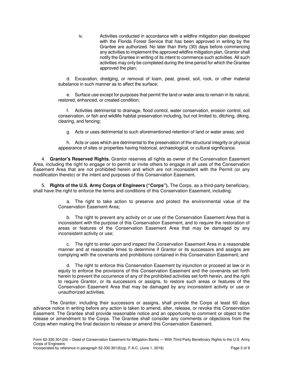 Form 62-330.301(24) Deed of Conservation Easement for Mitigation Banks With Third Party Beneficiary Rights to the U.S. Army Corps of Engineers - Florida, Page 3