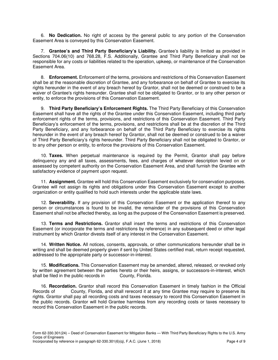 Form 62-330.301(24) Deed of Conservation Easement for Mitigation Banks With Third Party Beneficiary Rights to the U.S. Army Corps of Engineers - Florida, Page 4