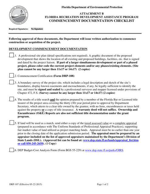 Form DRP-107 Attachment B Commencement Documentation Checklist - Florida