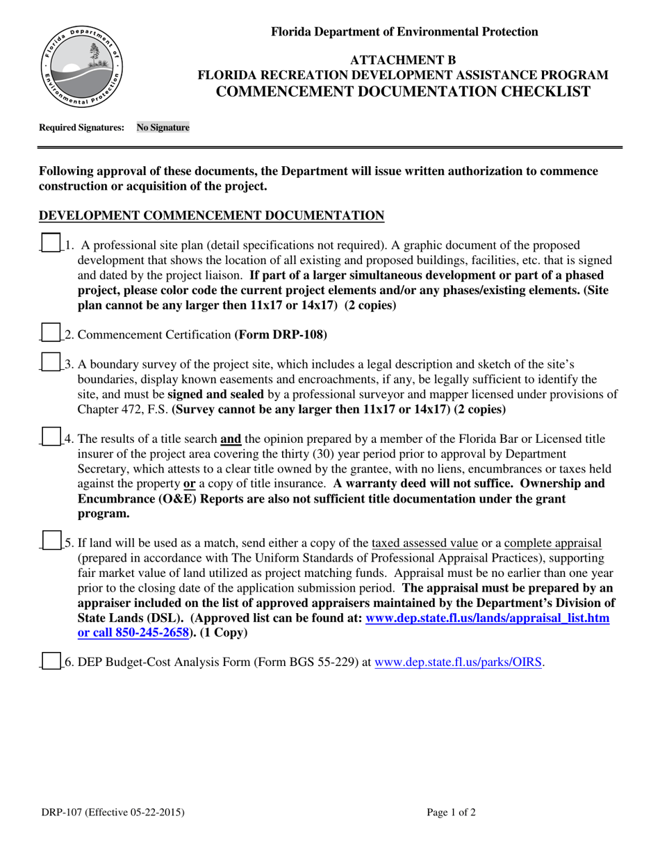 Form DRP-107 Attachment B Commencement Documentation Checklist - Florida, Page 1