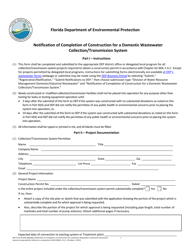 Document preview: DEP Form 62-604.300(3)(B) Notification of Completion of Construction for a Domestic Wastewater Collection/Transmission System - Florida